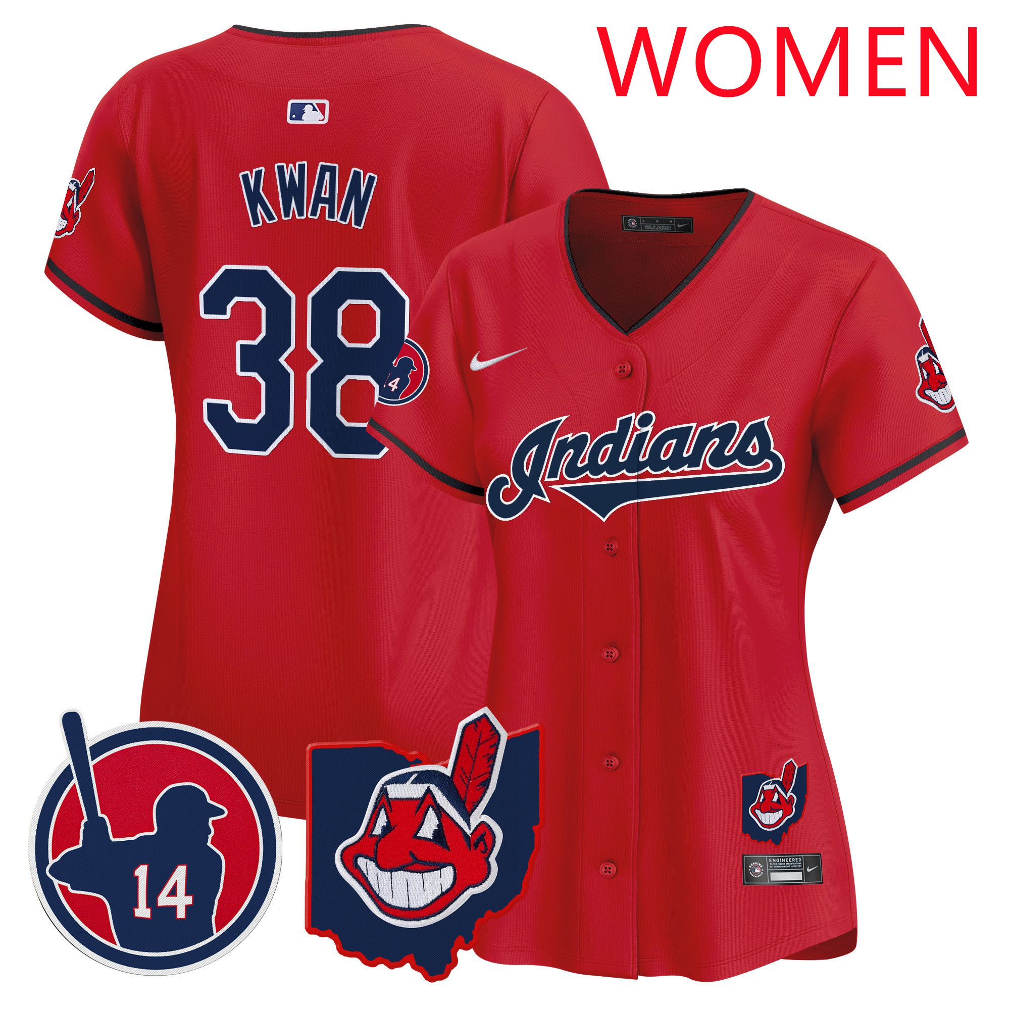 Women Cleveland Indians #38 Kwan Red Nike 2025 Patch Vapor Premier Limited MLB Jersey
